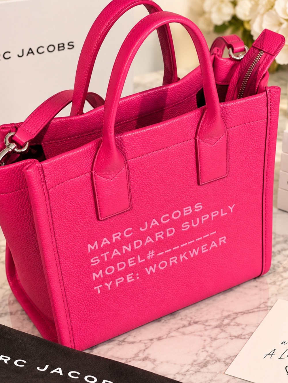 Marc Jacobs Hot Pink Leather Standard Supply Workwear Tote Crossbody Bag - Picture 3 of 6